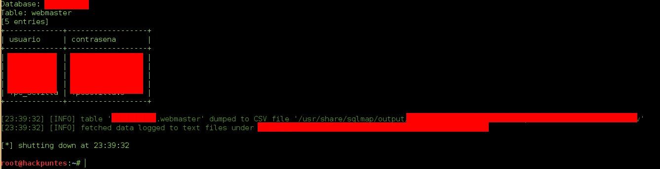Ataques SQL injection contra Bases de Datos mediante SQLmap
