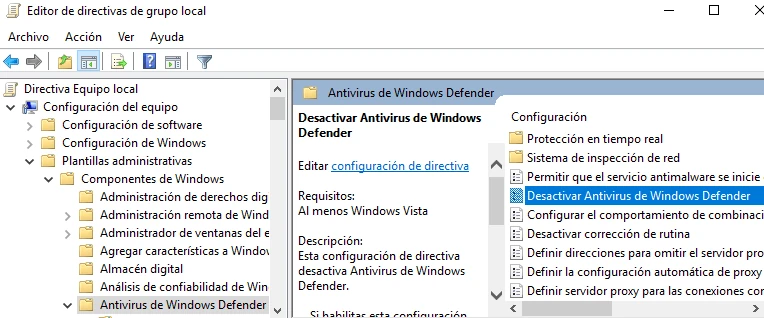Desactivar Windows Defender y Firewall completamente en Windows 10