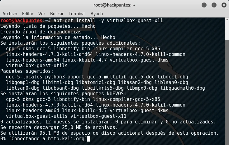 Instalación de VirtualBox Guest Additions en Kali Linux 2016.2