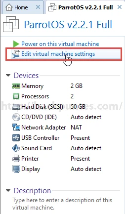 Cómo instalar Parrot OS en VMware